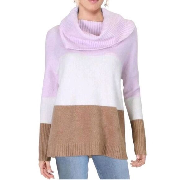 French Connection Color Block Cowl Neck Sweater Pullover Knit Top Size Medium - Picture 1 of 7
